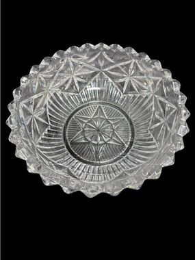 Crystal Bowl Antique American Brilliant Star Pressed Glass 8" ABP Sawtooth Rim